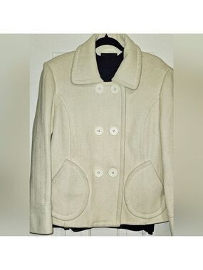 Vintage Cream Wool Blend Peacoat Jacket Classic